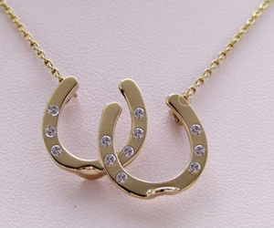 Massives 14K Gelbgold Hufeisen Collier 0,36ct VS1 Diamanten Reiter Pferd - Bild 1 von 2