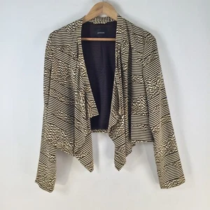Portmans womens blazer jacket size M beige striped waterfall long sleeve 114023 - Picture 1 of 8