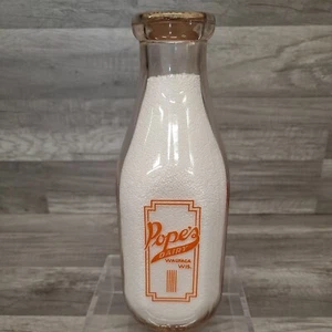 Vintage Quart Glas Milchflasche Pope's Dairy Waupaca Wisconsin Bauernhof Dekor  - Bild 1 von 7