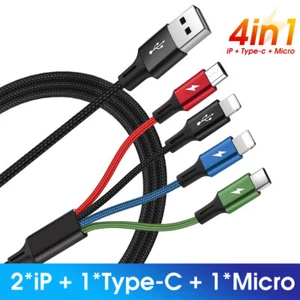 4 in 1 Multi USB Charger Fast Charging Cable Cord for iPhone Type-C Micro USB - Picture 1 of 11