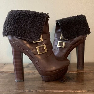 $525 Rachel Zoe “Piper” Leather/Shearling Booties | Brown Sz. 9M (See Details) - Picture 1 of 9