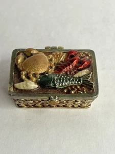 Monet Sammlerstück Schmuckschatulle ~ Metall/Emaille Meeresfrüchte Korb, klein - Bild 1 von 6
