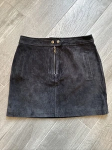 Real Suede Leather BLANK NYC Women Dark Grey Front Zip Moto Mini Skirt Size 25 - Picture 1 of 8