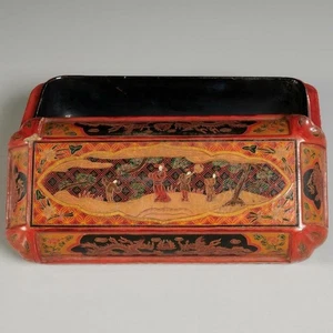 Chinese Tianqi Lacquer Wood Scholars Pencil Brush Box Antique 9"l - Picture 1 of 7