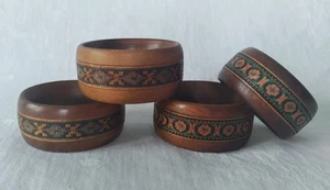 4 Vintage Sorrento Ware Serviette Napkin Rings Inlaid Olive Wood Geometric 2 Set - Picture 1 of 9