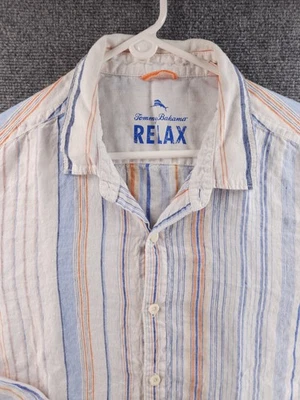 Tommy Bahama Blue Orange Point Striped 2XL Linen Men Shirt Long Sleeve Beach - Image 1 of 4