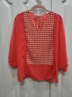 Collective Concepts Capa Superior Transparente S Naranja Bordado Manga 3/4 Artístico Boho Foto 1 de 4