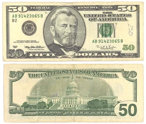 Large Portrait $50 Dollar Bill Banknote Old Design Vintage Federal Reserve Note - Picture 1 of 3