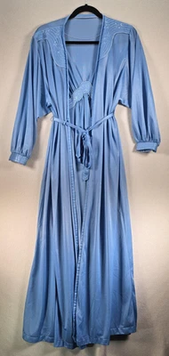 Vintage Movie Star Robe Womens Small Maxi Dressing Gown Embroidered USA 70s - Image 1 of 4