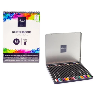 CAROUSEL HOME 24-Piece Colouring Pencil Set & A4 Sketch Pad | Colour Pencils and Sketching Pad