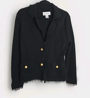 Bloomingdales Vintage Petite Large Knit Blazer Black God Buttons - Image 1 of 4