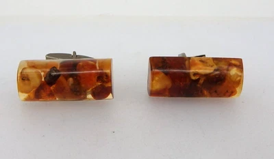 Paar Manschettenknöpfe mit wunderschönen Bernstein-Imitat um/ab 1935 (131019) - Bild 1 von 4