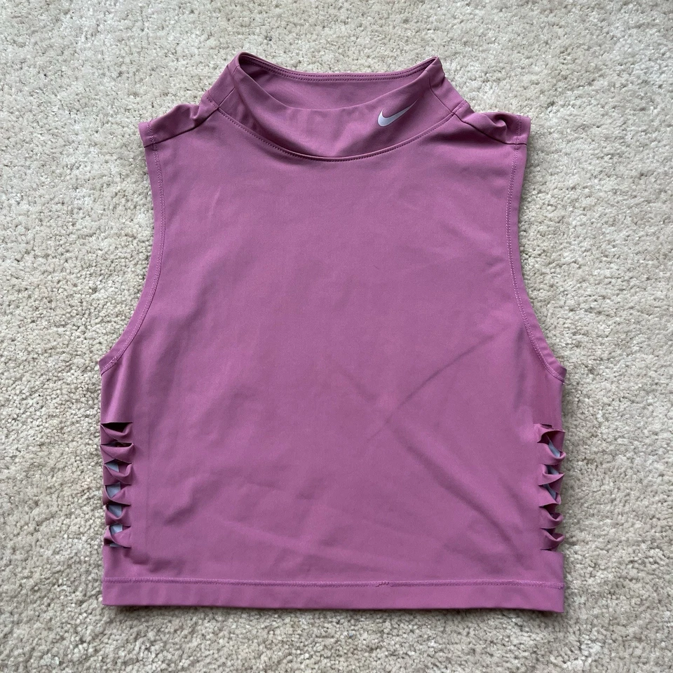 Camiseta sin mangas Nike Pro Dri-FIT para mujer rosa recortada cuello falso recortado - talla S - en muy buen estado Foto 1 de 4