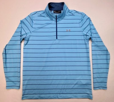 Camisa de uso limitado UNDER ARMOUR para hombre L azul a rayas 1/4 cremallera pulóver chaqueta Foto 1 de 4