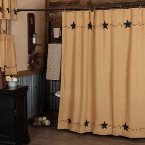 Star and Pip Country Primitive Shower Curtain 72x72 Burlap Natural fabric 100% - Picture 1 of 3