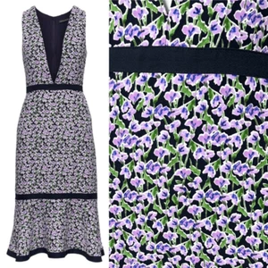 Banana Republic Japan Exclusive Plunge Deep V-Neck Floral Print Midi Dress Sz 4 - Picture 1 of 14