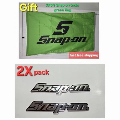 2PACK SNAP ON TOOL BOX LOGO EMBLEM Chrome Plastic Badge Decal 8" INCH+ Free Flag - Image 1 of 4