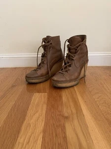 PIERRE HARDY Women's Lace-Up Platform Wedges Tan leather Boots Sz 39 - Picture 1 of 5