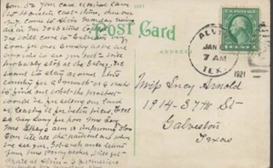 1921 Alvin, Brazoria County, Texas Postcard to Galveston - Picture 1 of 2