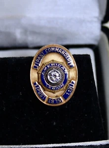 Fraternal American Legion Past Commander 10K Gold Enamel w/ Diamond Hat Pin 1975 - Picture 1 of 5