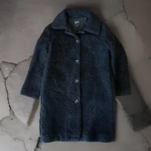 APC Shearling Jacket 34 Black Wool Cotton Long Tench Sherpa Outerwear New York - Picture 1 of 10
