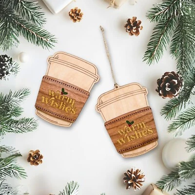 Portatarjetas de regalo de Navidad, tarjetero de regalo de café, adorno de madera Foto 1 de 4