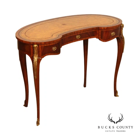 Maitland Smith French Louis XV Style Leather Top Mahogany Writing Desk Cover