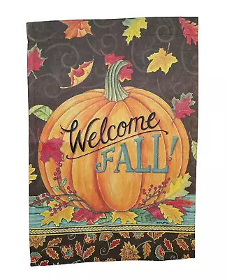 Welcome FALL Outdoor Garden Flag 12.5"x18" Pumpkin Leaves by Deb Strain 2 Sided - Image 1 of 3