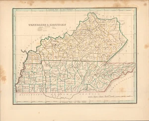 1835 Tennessee & Kentucky T.G. Bradford antique map ~12.2" x 9.8" hand coloring - Picture 1 of 6