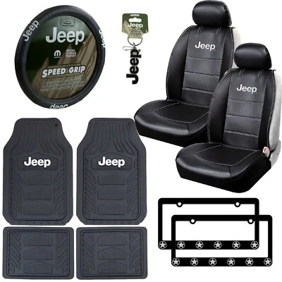 12pc JEEP Car Truck Suv All Weather Floor Mats Seat Covers Steering Wheel Cover - Image 1 of 4