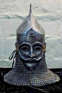 Casco vikingo medieval normando cara medio enmascarada cota de malla acero casco de senderismo - Imagen 1 de 5