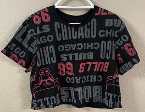 NBA- WOMEN'S XXL- BLACK CHICAGO BULLS SHORT SLEEVE CROPPED CREW NECK TEE SHIRT - Picture 1 of 4