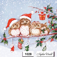 (1028) TWO Individual Paper Luncheon Decoupage Napkins - CHRISTMAS OWLS SNOW