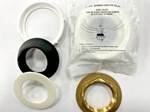 BATHROOM BASIN WASTE 3 PIECE SEAL KIT / BRASS LARGE FLANGE NUT 1 1/4" / 32mm - Picture 1 of 11