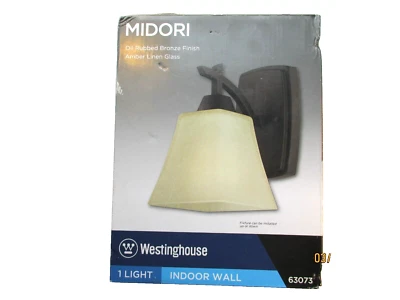 WESTINGHOUSE MIDORI "LIGHT" BRONCE FROTADO AL ACEITE, VIDRIO DE LINO ÁMBAR, APLIQUE DE PARED Foto 1 de 4