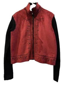 Coldwater Creek Pulloverjacke Damen L weinrot & schwarz Wildlederimitat Fleece gefüttert - Bild 1 von 9
