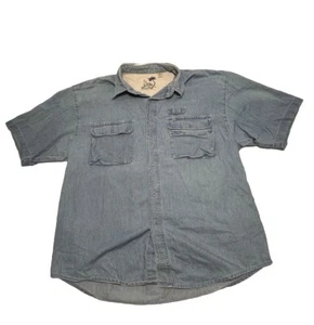 Vintage Bugle Boy Denim Shirt Mens XL Blue Long Sleeve Gold Crest Button Up - Picture 1 of 8