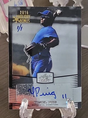 2016 Leaf Holiday Bonus #1/1 Yasiel Puig Auto 2012 Leaf Draft RC Dodgers - Image 1 of 2