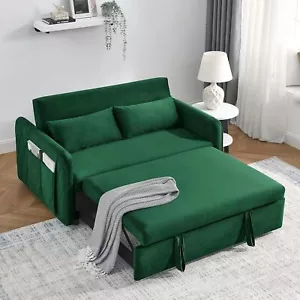 3 in 1 Convertible Velvet Sleeper Sofa Bed 55" Loveseat with Pull Out Bed - Picture 1 of 8