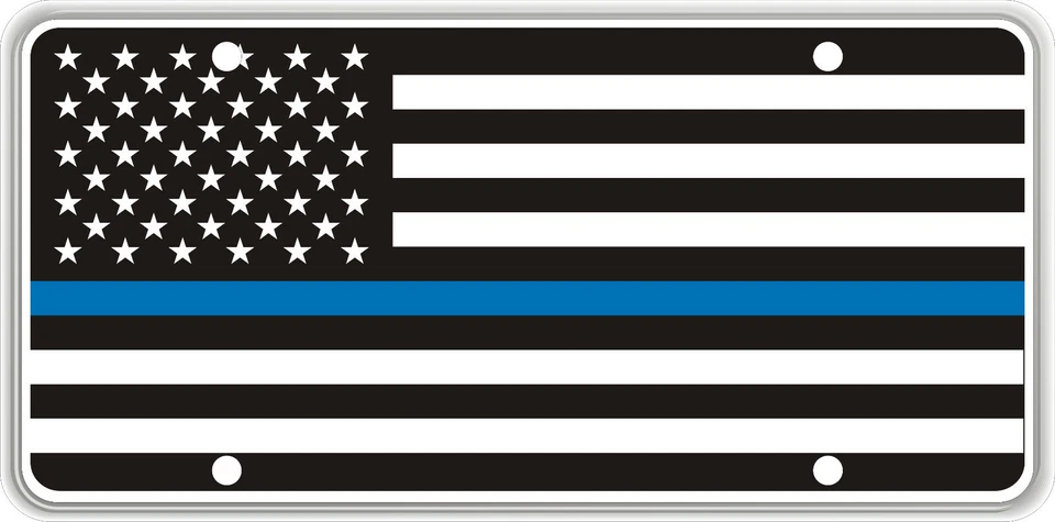 Thin Blue Line over Black & White US Flag Souvenir License Plate - Image 1 of 1
