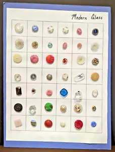 Collector's Card of 42 Vintage Glass Buttons, Assorted. Mostly Smalls. - Picture 1 of 8