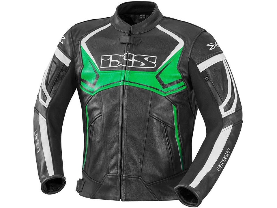 iXS Lederjacke Hype | Schwarz-Grün-Weiß | Motorradjacke aus Rindsleder - Bild 1 von 1