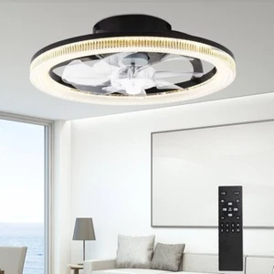 15.7" Ceiling Fans with Lights, Low Profile Flush Mount Ceiling Fans with Remote - Picture 1 of 6
