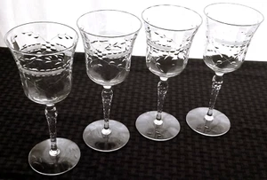 Blown Ware Crystal 4 Clear Glass Etched Design Paneled 10 ounce Water Goblets - Picture 1 of 12