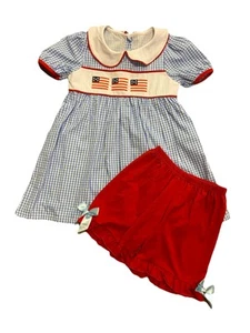 Girls Size 8 4th Of July Patriotic Embroidered Gingham Shorts Set NEW NWT - Picture 1 of 1