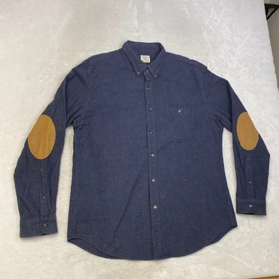 J.Crew 男式 XL 工作衬衫纽扣长袖蓝色肘贴衬衫 — 第 1/4 张图片