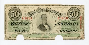 1863 T-57 $50 The Confederate States of America Note - CIVIL WAR Era - Picture 1 of 2