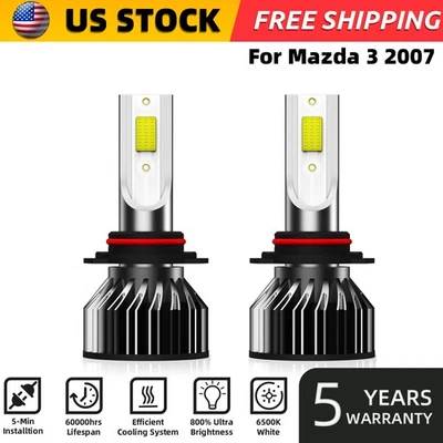 For Mazda 3 2007 9005/HB3 LED Headlight Bulbs Kit High/Low Beam 6000k Bright - Image 1 of 4