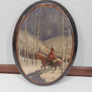 Vintage Native American Artwork On Lacquered Wood 11 Inches Wall Art Home Decor - Picture 1 of 2