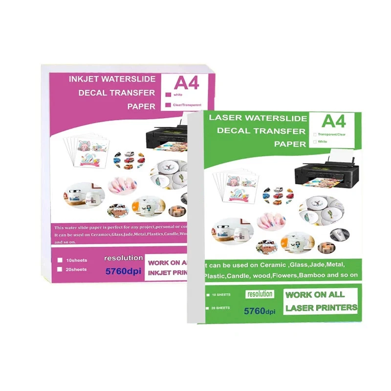 10 DIY A4 Inkjet Waterslide Decal Transfer Paper White Clear Laser Waterslide  - Image 1 of 4